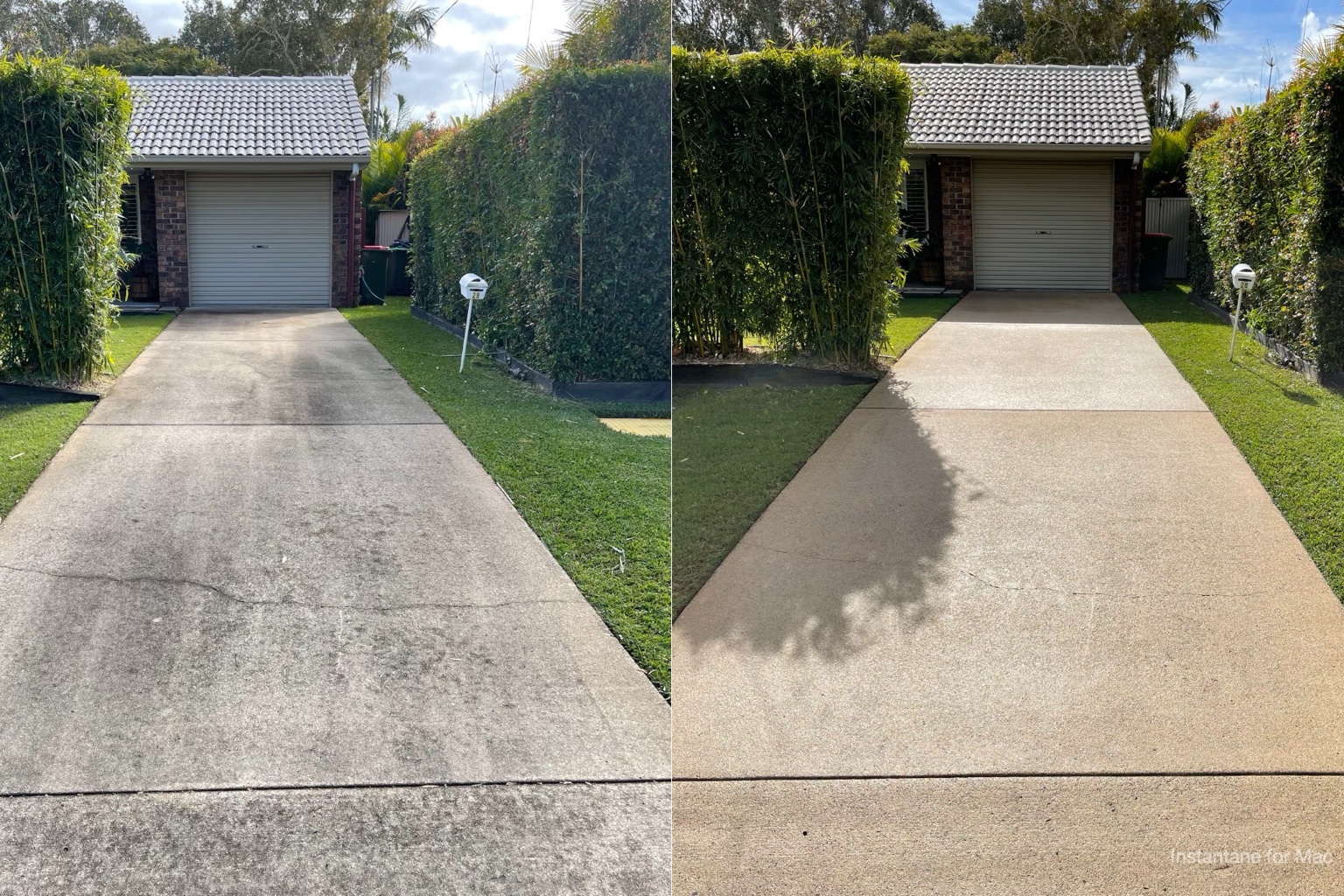 Sunshine Coast driveway pressure cleaning — before and after by Sun's Out Pressure Cleaning